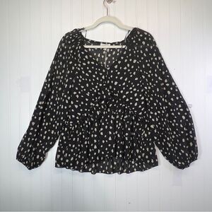 Umgee Black Satin Animal Print 3/4 Bubble Sleeve Hi-Lo Tunic Top - size M